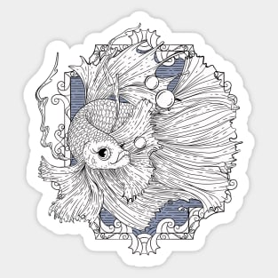 Betta fish illustration in line art wavy style. Sticker